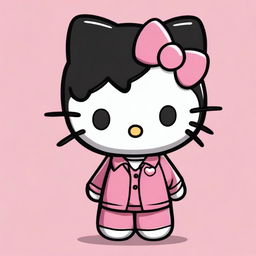 A high quality digital art of a male Hello Kitty character with curly and short black hair