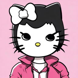 A high quality digital art piece of Hello Kitty as a male character with short, curly black hair