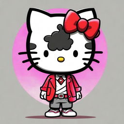 A high quality digital art piece of Hello Kitty as a male character with short, curly black hair