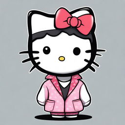 A high-quality digital art piece of Hello Kitty as a male character with short, curly black hair