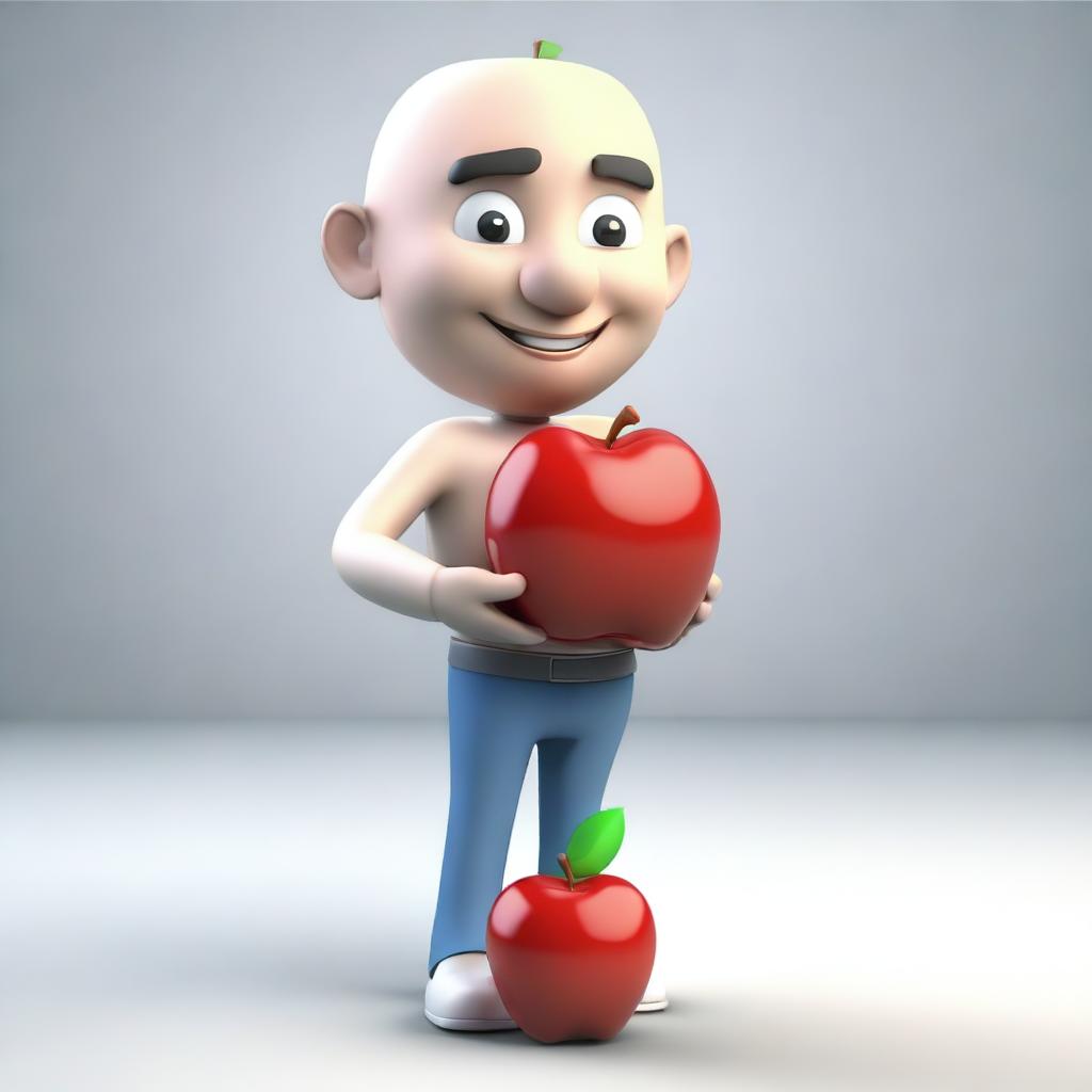 A 3D rendering of a man with an apple for a head