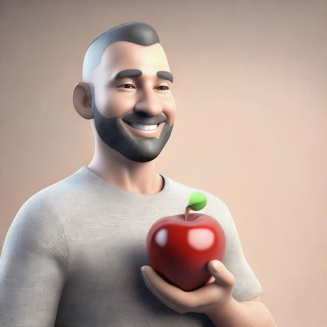 A 3D rendering of a man with an apple for a head