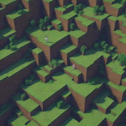 A highly-detailed Minecraft landscape with a pixelated character a bit closer to the viewer, expression exaggeratedly surprised, standing out as a prominent and colorful detail in this fascinating blocky world.