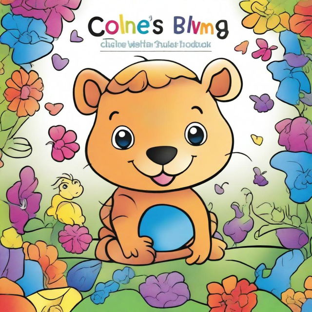 Create a high-quality book cover for a children's coloring book featuring a variety of animals