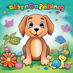 Create a professional and vibrant cover for a children's coloring book with animals