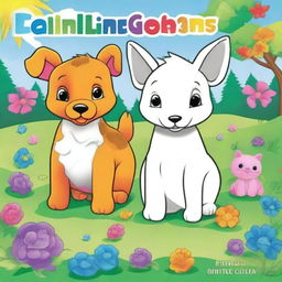 Create a professional and vibrant cover for a children's coloring book with animals