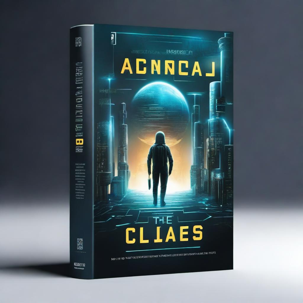 Create a book cover featuring a futuristic and mysterious theme