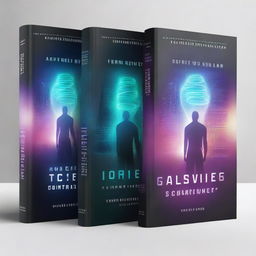 Create a book cover featuring a futuristic and mysterious theme