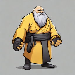 Create an image of a DnD dwarf with short black hair, a grey beard, dressed in yellow and black fur padding, monk wraps around their hands, and three onyx claws extending from each hand