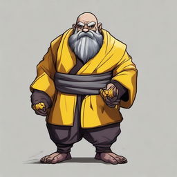 Create an image of a DnD dwarf with short black hair, a grey beard, dressed in yellow and black fur padding, monk wraps around their hands, and three onyx claws extending from each hand