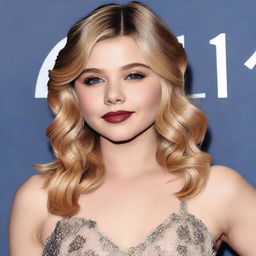 Create an image of Chloe Grace Moretz in a glamorous and elegant outfit, highlighting her beauty and sophistication in a tasteful manner