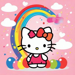 A cute and adorable image of Hello Kitty, the iconic character with a red bow on her ear, in a cheerful and colorful setting