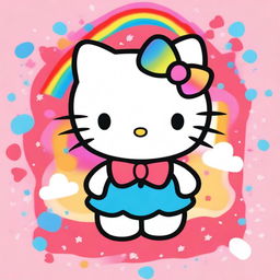 A cute and adorable image of Hello Kitty, the iconic character with a red bow on her ear, in a cheerful and colorful setting