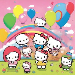 A vibrant and cheerful image featuring popular Sanrio characters such as Hello Kitty, My Melody, and Keroppi