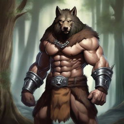 A fierce barbarian warrior with wolf-like features, including sharp claws, fangs, and a wild mane