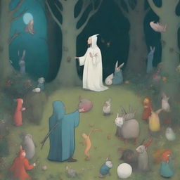 A reimagining of Hieronymus Bosch's 'Christ in Limbo' painting in the style of Studio Ghibli