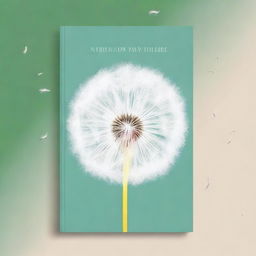 Create a book cover featuring a dandelion with one seed floating away