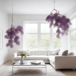 A white couch in a white room with a glass coffee table in front of it