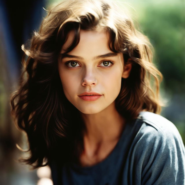 A high-resolution real-life photograph of Dafne Keen in a natural and candid setting, with a soft and blurred outdoor background