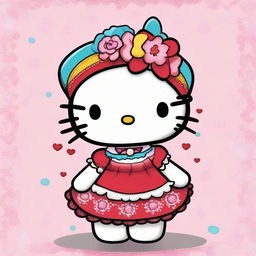 Create an image of Hello Kitty dressed in a traditional Chilean cueca costume