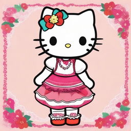 Create an image of Hello Kitty dressed in a traditional Chilean cueca costume