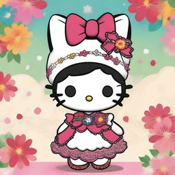 Create an image of Hello Kitty dressed in a traditional Chilean cueca costume
