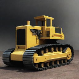 A bulldozer engineered in a nuclearpunk vision, reinforced with heavy-duty radiation shielding, glowing with residual radioactivity, and designed to operate in a post-nuclear scenario.