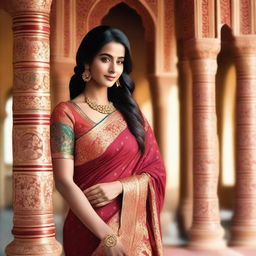 Create an image of an Indian woman wearing a traditional saree