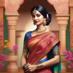 Create an image of an Indian woman wearing a traditional saree