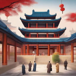 Create an image featuring the ancient city of Chang'an, showcasing its grand architecture, bustling markets, and historical significance