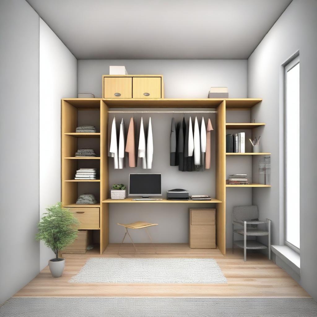 A 3x3 meter room design with one wall occupied by a door and a 2-meter wide closet reaching the ceiling