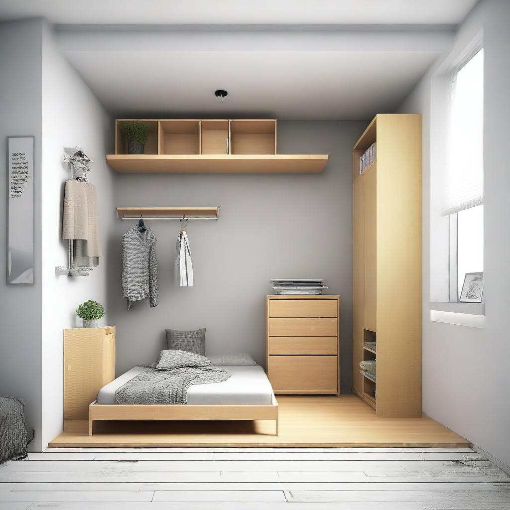 Design a 3x3 meter room with one wall featuring a 2-meter wide closet reaching the ceiling