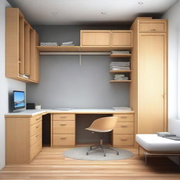 Design a 3x3 meter room with one wall featuring a 2-meter wide closet reaching the ceiling