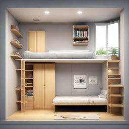 Design a 3x3 meter room with one wall featuring a 2-meter wide closet reaching the ceiling