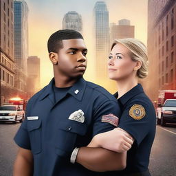 Create a high-definition novel cover for a romance novel featuring an EMT and a 911 dispatcher