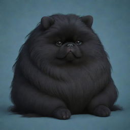 A chubby, feminine anthropomorphic dog with fluffy black fur. She has large, floppy ears and long hair obscuring her eyes, cascading down to rest on her shoulders.