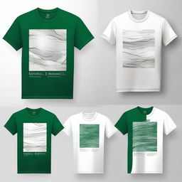 Create a few stylish and unusual T-shirt design options using three colors: gray, green, and white