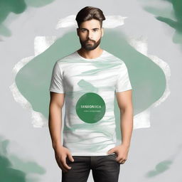 Create a few stylish and unusual T-shirt design options using three colors: gray, green, and white