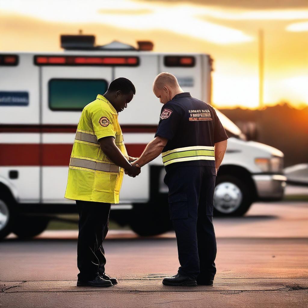 A romantic scene featuring two emergency medical service (EMS) workers