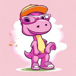 Create a T-shirt design in a basic color featuring a cute little dinosaur wearing glasses and pink crocs