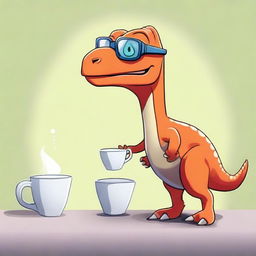 Illustrate a futuristic dinosaur wearing glasses, engaged in various sports activities such as playing soccer, basketball, and running