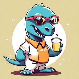 Create an illustration of a futuristic and unusual dinosaur wearing glasses