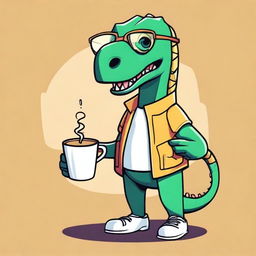 Create an illustration of a futuristic and unusual dinosaur wearing glasses