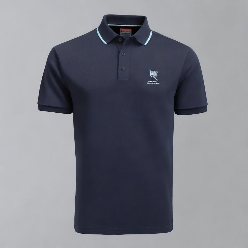 A polo shirt design featuring the 'RJS GROUP' logo on the right chest