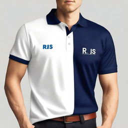 A polo shirt design featuring the words 'RJS GROUP' on the right chest in a professional and sleek font