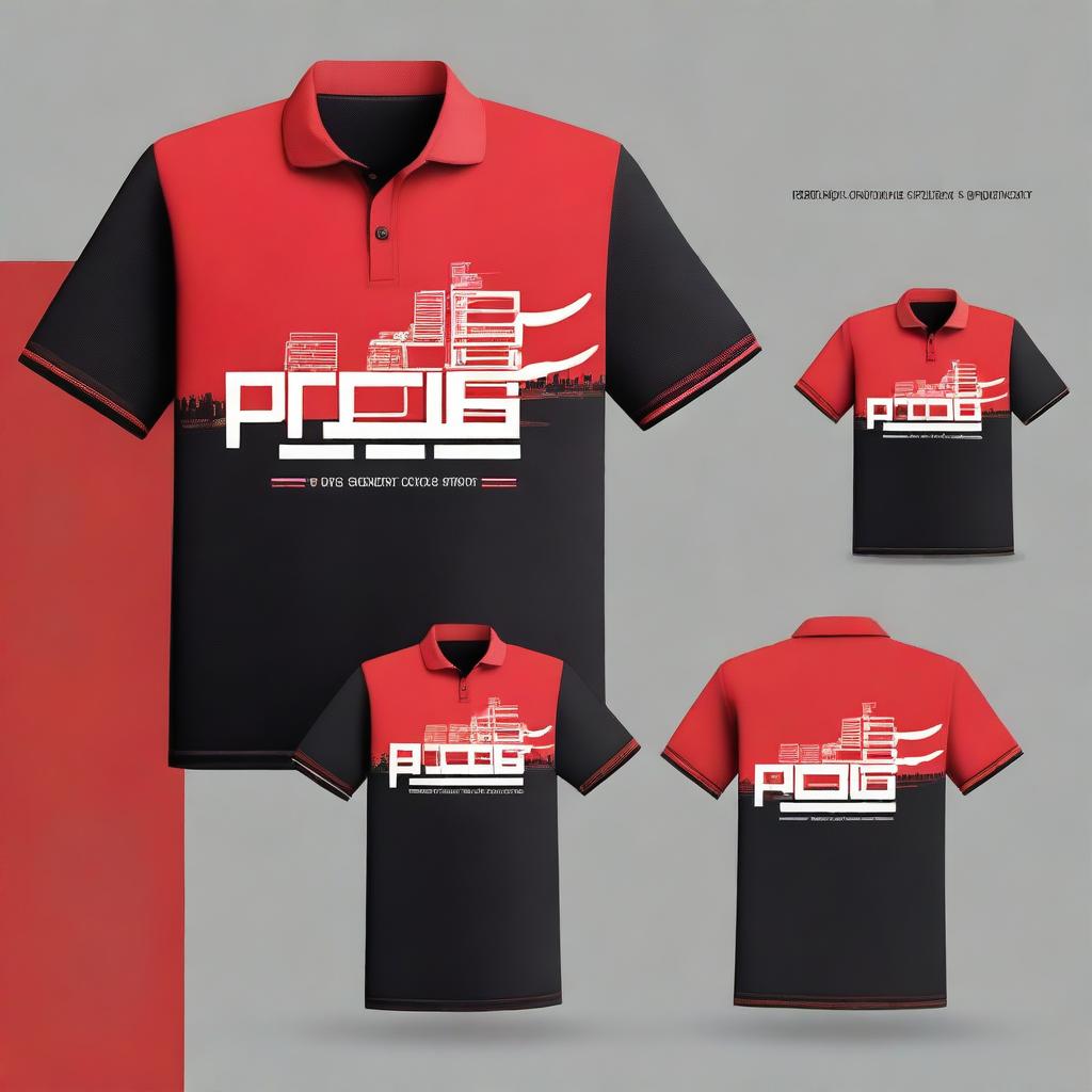 Design a polo shirt with the words 'RJS GROUP' in red color on the right chest