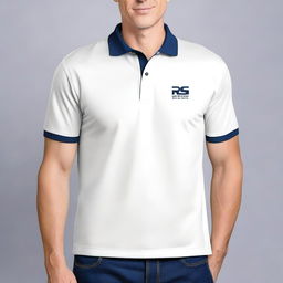 A simple and elegant polo shirt design with the words 'RJS GROUP' printed on the right plain chest