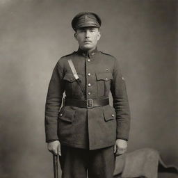 World War I American private in full uniform standing with discipline and pride