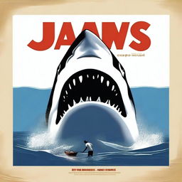 A detailed recreation of the iconic Jaws movie poster