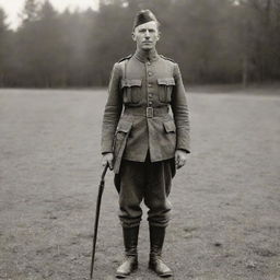 World War I American private in full uniform standing with discipline and pride